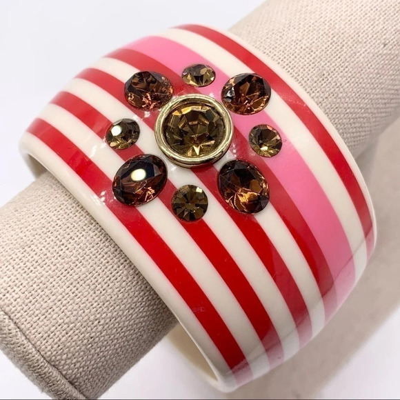 Juicy Couture Red Pink Jeweled Striped Bangle - Picture 1 of 4